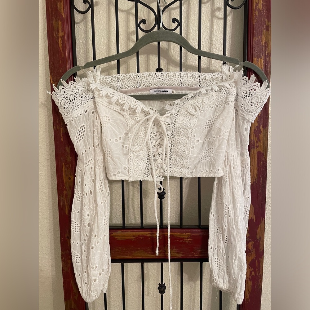 Fashion nova white crop top with long sleeves